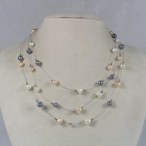 Pearl & Silver Multi Coloured Floating Necklace