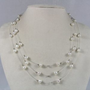 Pearl and silver floating necklace