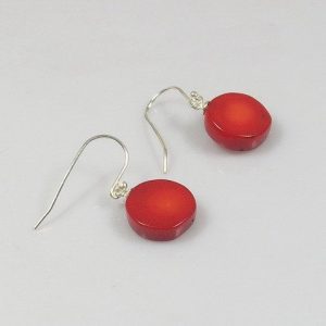 Red Coral Coin Shaped Earrings