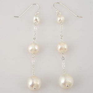 Pearl Three Drop Dangle Earrings