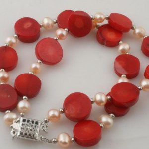 Red Coral & Pearl Bracelet
