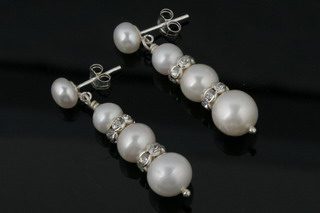 Pearl Antique Style Earrings Three Pearl